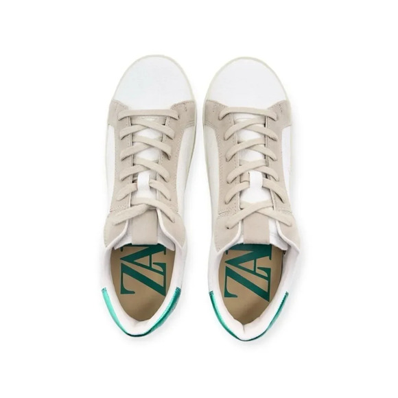 ZARA | White | ANIMAL PRINT TRIM SNEAKERS - Picture 4 of 10